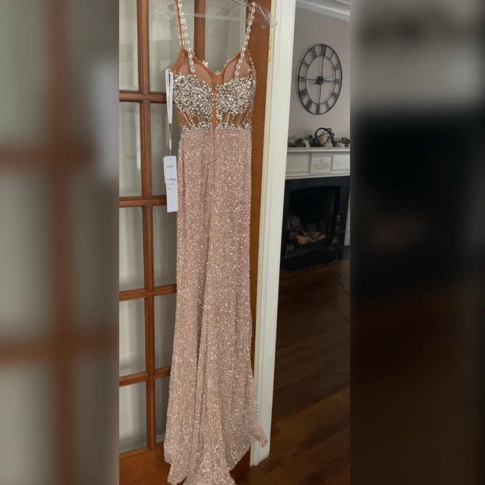 Sparkly luxury crystal rhinestone silver & nude prom dress pageant  evening gown - Picture 6 of 7
